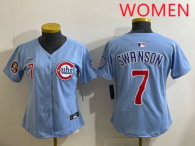 Women 2025 Chicago Cubs #7 Swanson Light Blue Game Nike MLB Jersey style 3